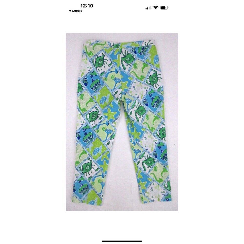 Lilly Pulitzer Vintage White Label Skinny Crop Pants Starboard Patch Sz 10